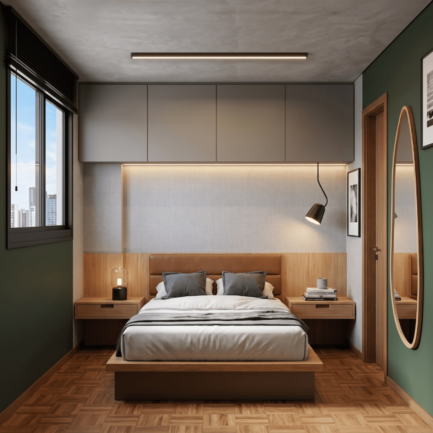 Retrofit Curitiba, quarto com iluminação indireta e marcenaria sob medida